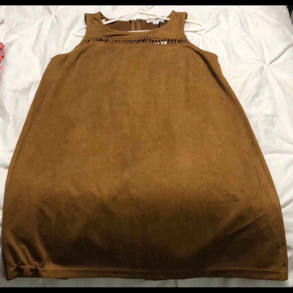 Brown Faux suede dress with detailing.